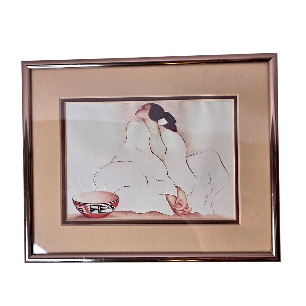 RC Gorman Native American Art Print Woman Pottery Bowl Rose Gold Framed 5x7 Zia